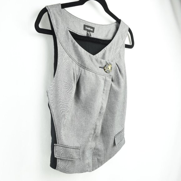 Bebe Womens Size M Blouse Gray & Black Vest - Picture 2 of 4